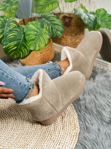 Fall/Winter Minimalist Fuzzy Slipper Boots,Women's Winter Plus Size Thermal Lined Warm Thick-Soled Boots For Outdoor Wear And Indoor Slippers,Fluffy Slippers - Khaki - View 5