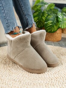 Fall/Winter Minimalist Fuzzy Slipper Boots,Women's Winter Plus Size Thermal Lined Warm Thick-Soled Boots For Outdoor Wear And Indoor Slippers,Fluffy Slippers - Khaki - View 7