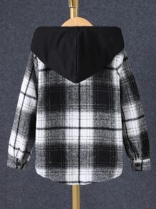 SHEIN 男童格紋印花連帽外套,不含內搭t恤