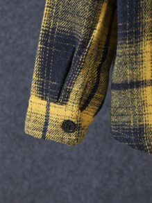 Boys Plaid Patched Pocket Hooded Shirt Without Tee - Yellow - View 4