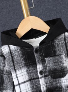 SHEIN 男童格紋印花連帽外套,不含內搭t恤