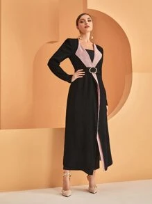 Modelyn Two Tone Waterfall Collar Belted Coat - Black - View 4