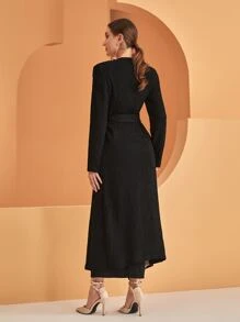 Modelyn Two Tone Waterfall Collar Belted Coat - Black - View 2