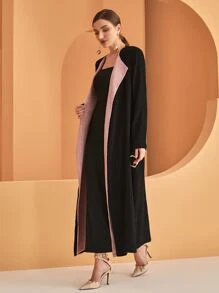 Modelyn Two Tone Waterfall Collar Belted Coat - Black - View 8