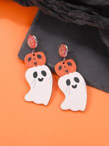 Halloween Pumpkin & Ghost Decor Drop Earrings - Multicolor - View 1