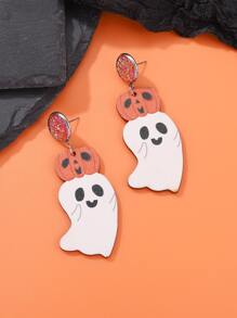 Halloween Pumpkin & Ghost Decor Drop Earrings - Multicolor - View 2