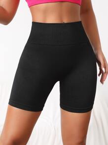 Easithlete Chất rắn Kiểm soát bụng Quần short thể thao Nâng mông - màu đen - Xem 4