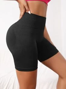 Easithlete Chất rắn Kiểm soát bụng Quần short thể thao Nâng mông - màu đen - Xem 5