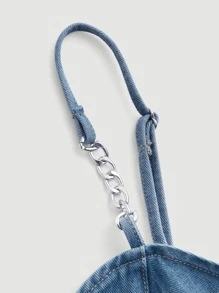 SHEIN MOD Chain Detail Zip Back Cami Denim Top - Medium Wash - View 4