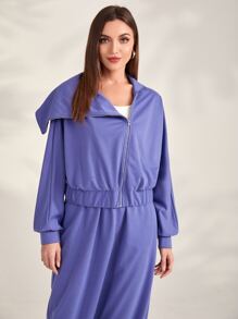 Mulvari Áo Zip Up Hoodie Bất đối xứng - Màu tím  Violet - Xem 3