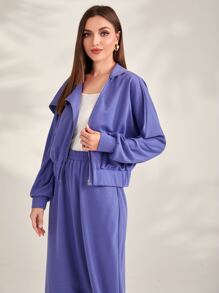 Mulvari Áo Zip Up Hoodie Bất đối xứng - Màu tím  Violet - Xem 5