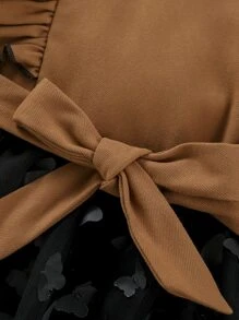 Toddler Girls 1pc Butterfly Appliques Contrast Mesh Ruffle Trim Belted Dress - Multicolor - View 3