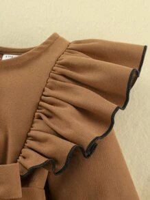 Toddler Girls 1pc Butterfly Appliques Contrast Mesh Ruffle Trim Belted Dress - Multicolor - View 5