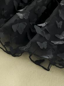 Toddler Girls 1pc Butterfly Appliques Contrast Mesh Ruffle Trim Belted Dress - Multicolor - View 6