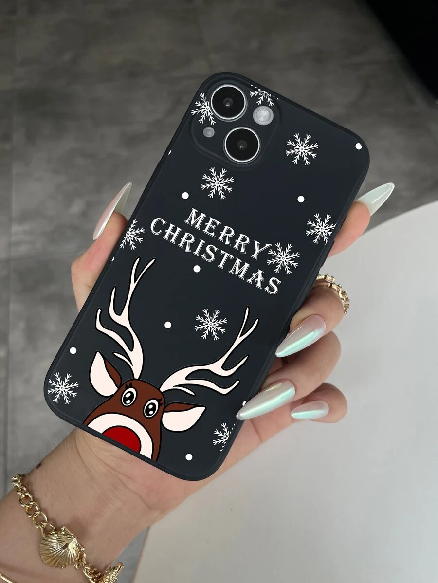Christmas Cartoon Elk Print Phone Case - Black - View 1