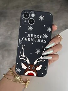 Christmas Cartoon Elk Print Phone Case - Black - View 2