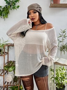 Flirla Top de cuello scoop tejido abierto sin sujetador - Albaricoque - Ver 1