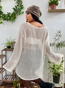 Flirla Top de cuello scoop tejido abierto sin sujetador - Albaricoque - Ver 2