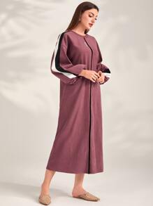 Mulvari 燈籠袖拼接側縫刺繡字母直筒連衣裙 - 玫瑰紅 - 查看 4