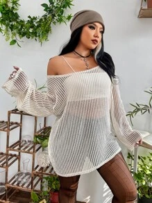Flirla Top de cuello scoop tejido abierto sin sujetador - Albaricoque - Ver 3