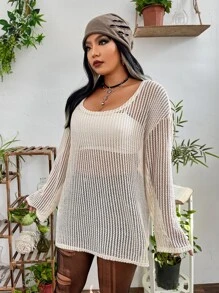 Flirla Top de cuello scoop tejido abierto sin sujetador - Albaricoque - Ver 4