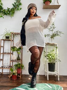 Flirla Top de cuello scoop tejido abierto sin sujetador - Albaricoque - Ver 5