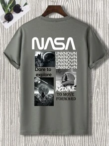 Manfinity Playeras para hombres con corte ajustado, cuello redondo, manga corta, diseño gráfico callejero - Gris - Ver 3