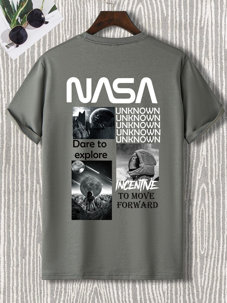 Manfinity Men T-Shirts Fit Crew Neck Short Sleeve Graphic Tee Street - Grey - View 3