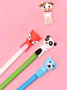 4pcs Soft Rubber Animal Shaped Pencil Toppers Set - Multicolor - View 4