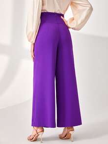Modelyn High Waist Chain Detail Wide Leg Trousers - Purple - View 2