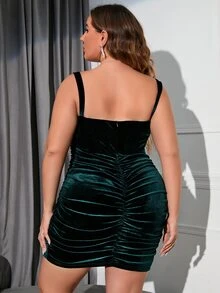 PARTHEA Đầm Plus Size Xù Trọn gói Dây kéo màu trơn Buổi tiệc - Màu xanh lá cây đậm - Xem 2