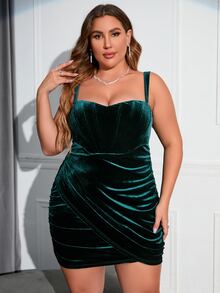 PARTHEA Đầm Plus Size Xù Trọn gói Dây kéo màu trơn Buổi tiệc - Màu xanh lá cây đậm - Xem 5