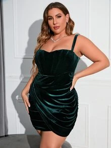 PARTHEA Đầm Plus Size Xù Trọn gói Dây kéo màu trơn Buổi tiệc - Màu xanh lá cây đậm - Xem 6