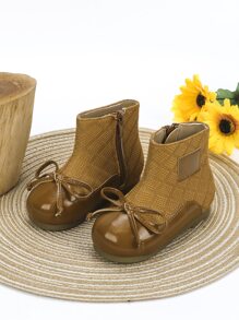 Girls Bow Decor Side Zipper Boots - Brown - View 2