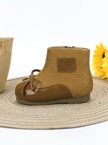 Girls Bow Decor Side Zipper Boots - Brown - View 4