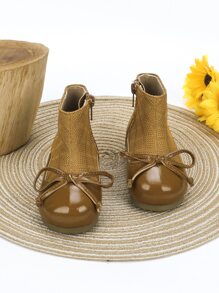 Girls Bow Decor Side Zipper Boots - Brown - View 5