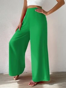Chiquease High Waist Solid Wide Leg Trousers - Green - View 1