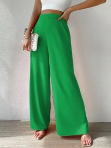 Chiquease High Waist Solid Wide Leg Trousers - Green - View 3