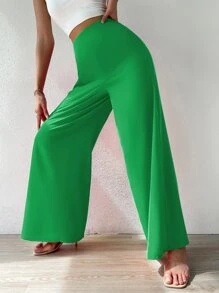 Chiquease High Waist Solid Wide Leg Trousers - Green - View 5