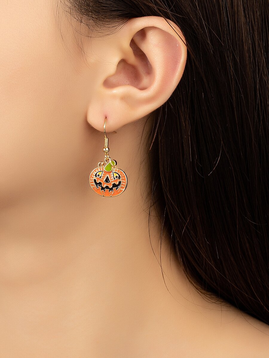 Halloween Pumpkin Decor Drop Earrings - Yellow Gold - View 1