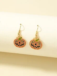 Halloween Pumpkin Decor Drop Earrings - Yellow Gold - View 2