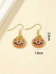 Halloween Pumpkin Decor Drop Earrings - Yellow Gold - View 3