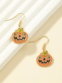 Halloween Pumpkin Decor Drop Earrings - Yellow Gold - View 5