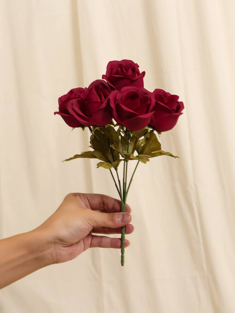 1 件人造 5 头玫瑰树装饰，适用于寄宿家庭、花园、家庭电视柜花瓶填充物、婚礼花束 DIY