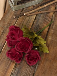 1 件人造 5 头玫瑰树装饰，适用于寄宿家庭、花园、家庭电视柜花瓶填充物、婚礼花束 DIY - 酒紅色 - 查看 8