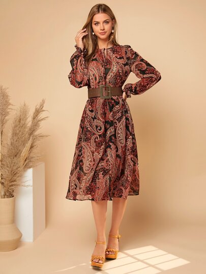 SHEIN Clasi Vestido de mujer elegante y de oficina con estampado de paisley