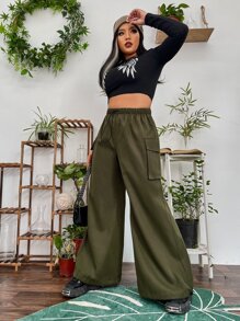 Flirla Plus Flap Pocket Side Cargo Trousers - Army Green - View 4