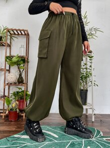 Flirla Plus Flap Pocket Side Cargo Trousers - Army Green - View 5