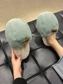 Colorblock Fluffy Novelty Slippers - Green - View 1