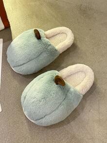 Colorblock Fluffy Novelty Slippers - Green - View 2